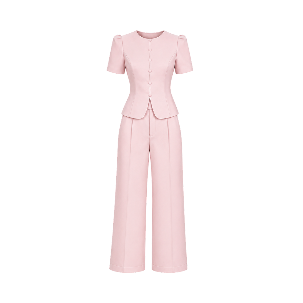 Valeria Sculpted Wide-Leg Co-Ord Set - Blush