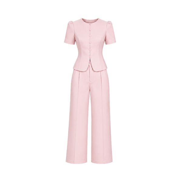 Valeria Sculpted Wide-Leg Co-Ord Set - Blush
