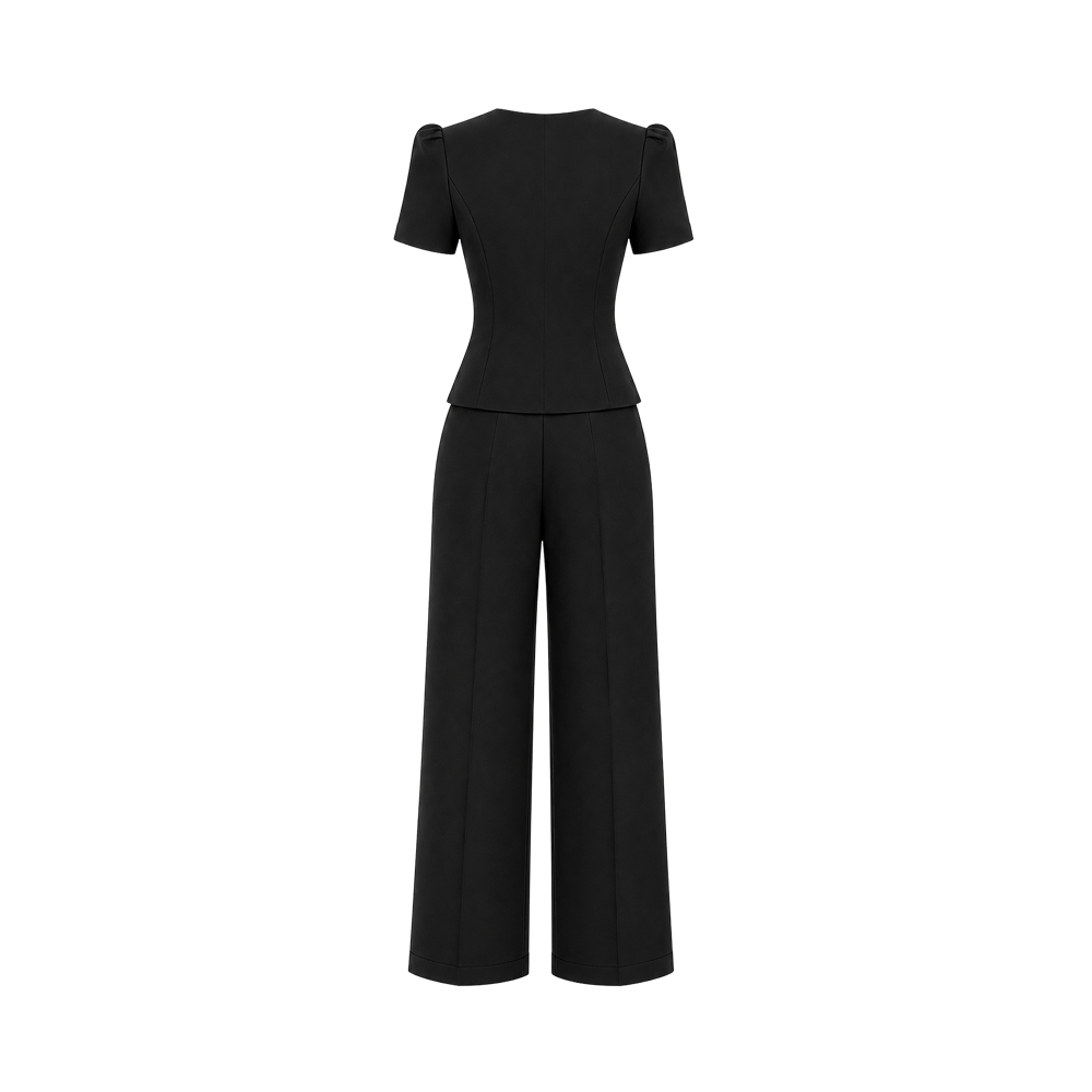 Valeria Sculpted Wide-Leg Co-Ord Set - Noir