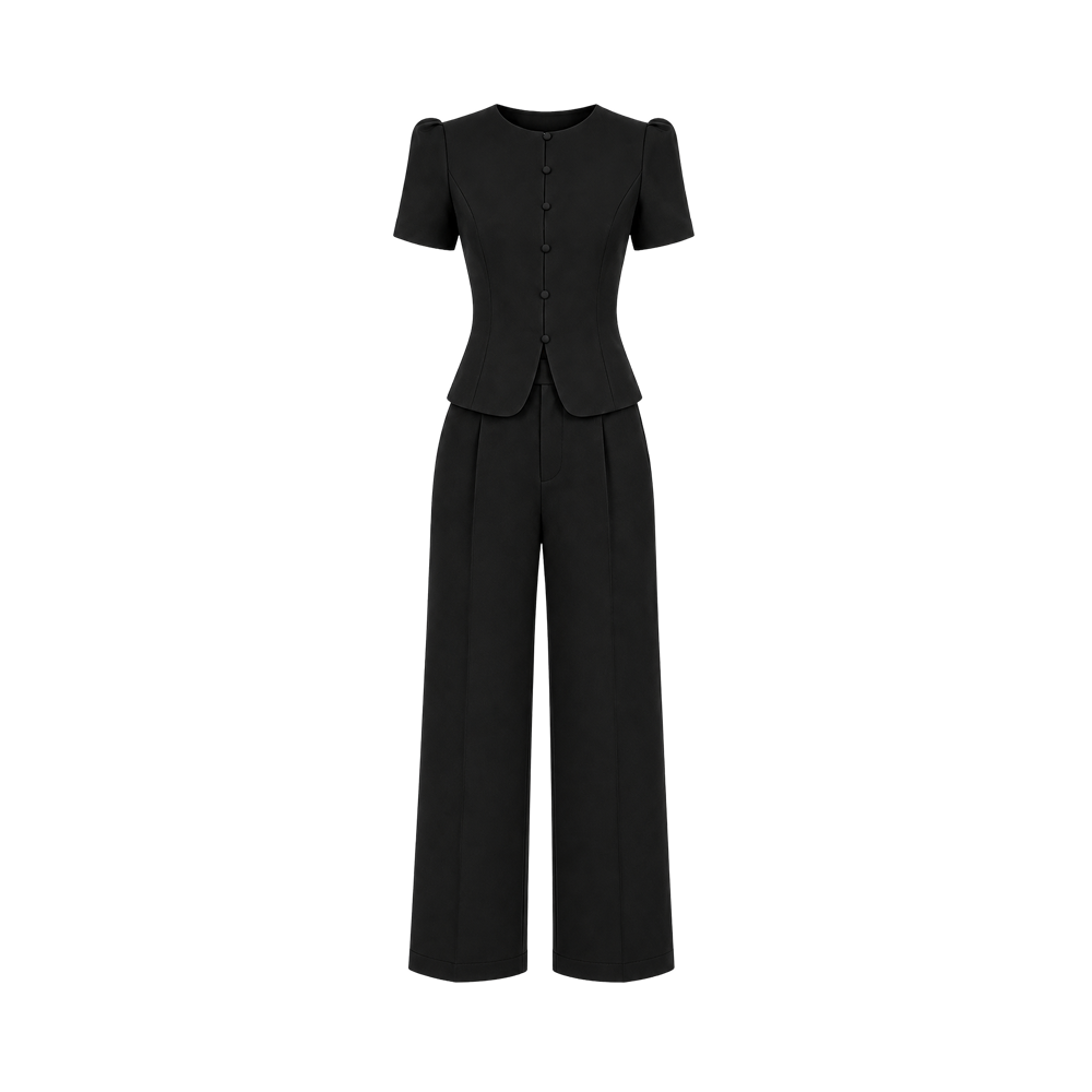 Valeria Sculpted Wide-Leg Co-Ord Set - Noir
