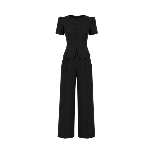 Valeria Sculpted Wide-Leg Co-Ord Set - Noir