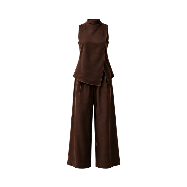 Valeria Sculpted Wrap Co-Ord Set - Brown