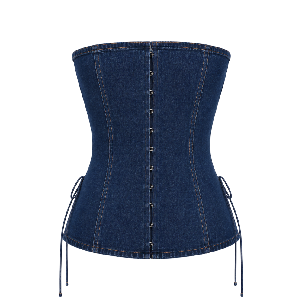 Valeria Side-Lace Denim Corset - Indigo Denim