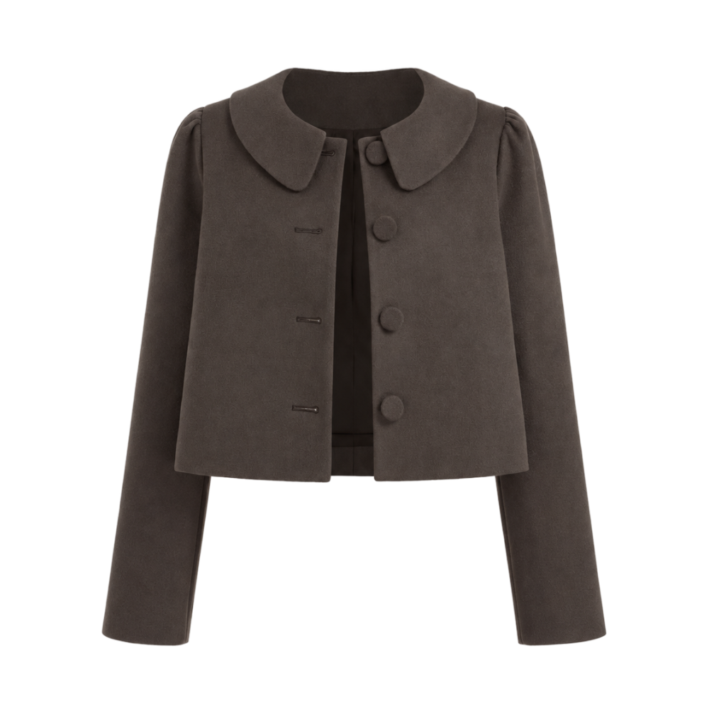 Valeria Soft Collar Cropped Jacket - Mocha
