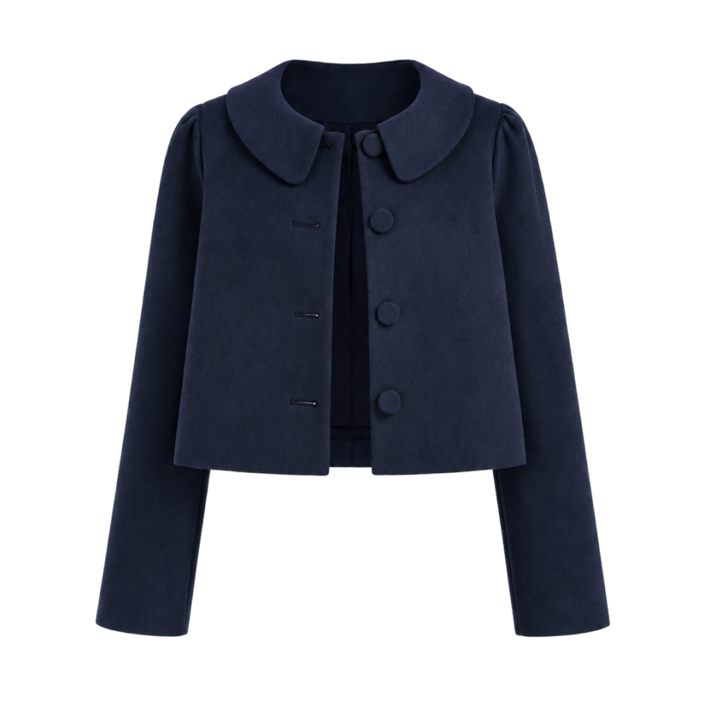 Valeria Soft Collar Cropped Jacket - Navy