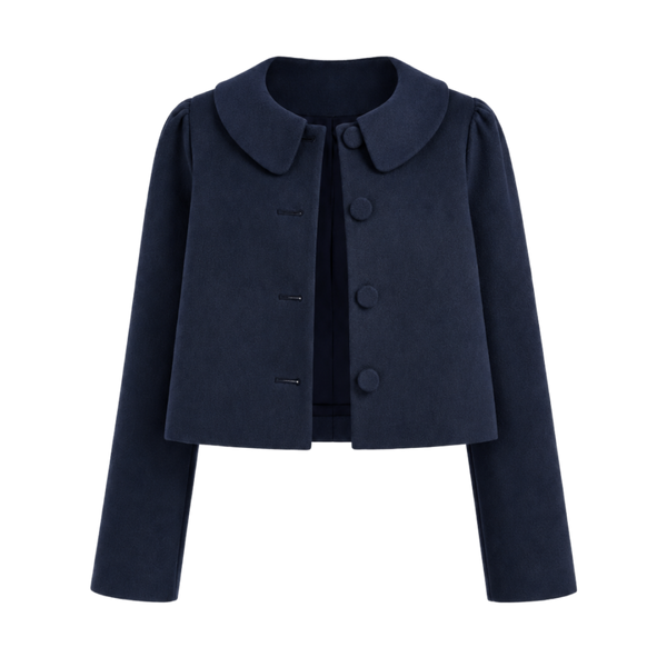 Valeria Soft Collar Cropped Jacket - Navy