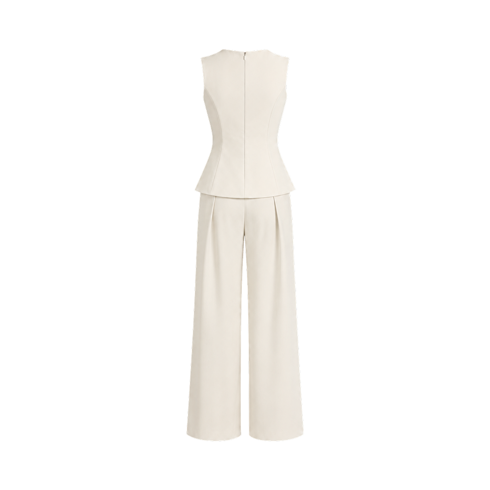 Valeria Structured Peplum Trouser Set - Off White