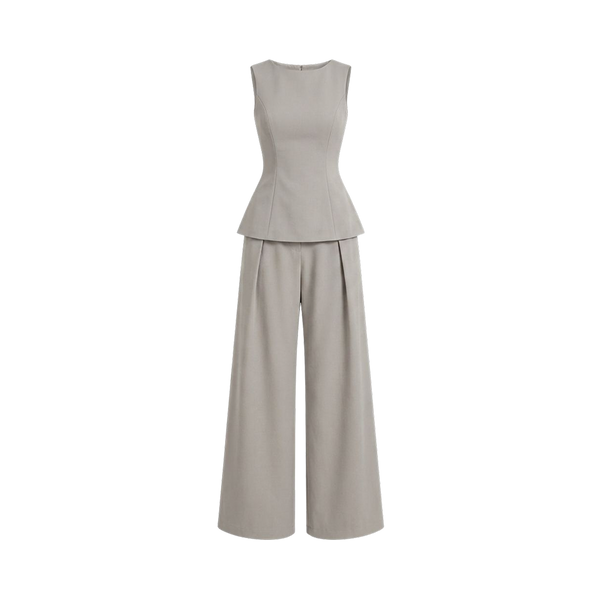 Valeria Structured Peplum Trouser Set - Stone