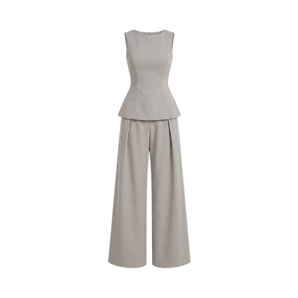 Valeria Structured Peplum Trouser Set - Stone