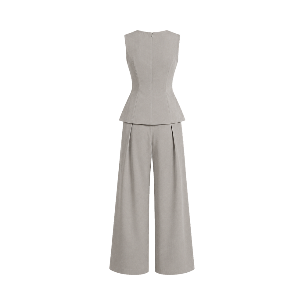 Valeria Structured Peplum Trouser Set - Stone