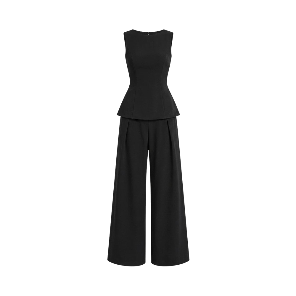 Valeria Structured Peplum Trouser Set - Black