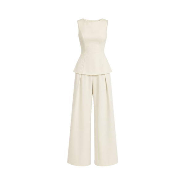 Valeria Structured Peplum Trouser Set - Off White