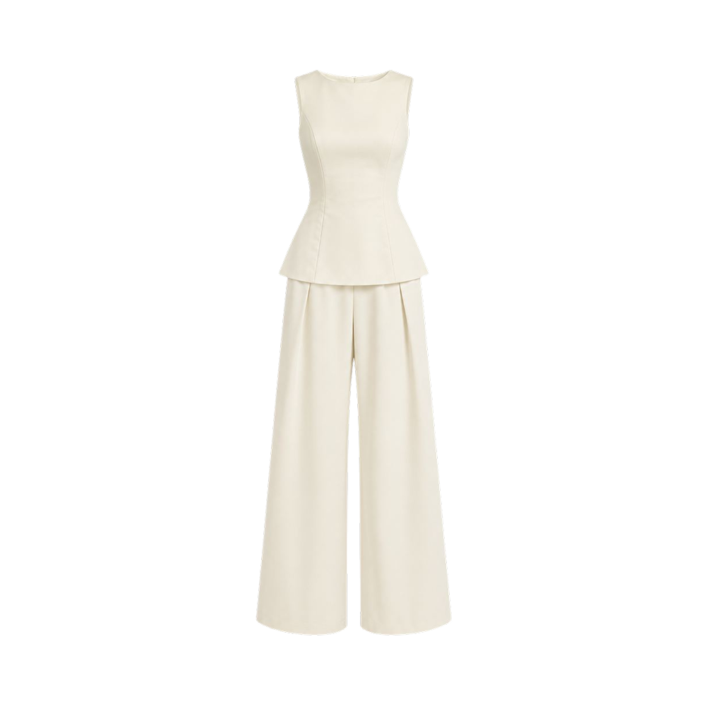 Valeria Structured Peplum Trouser Set - Off White