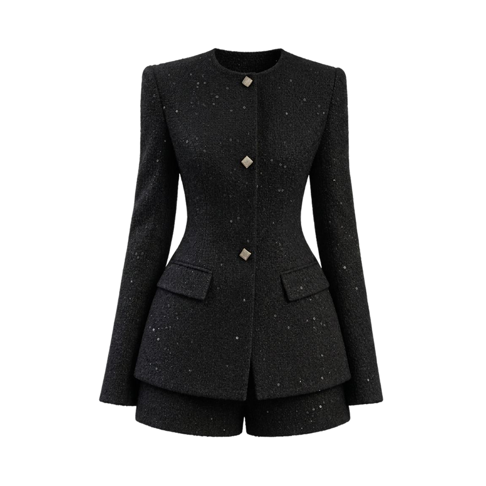 Valeria Textured Blazer Co-Ord Set - Black