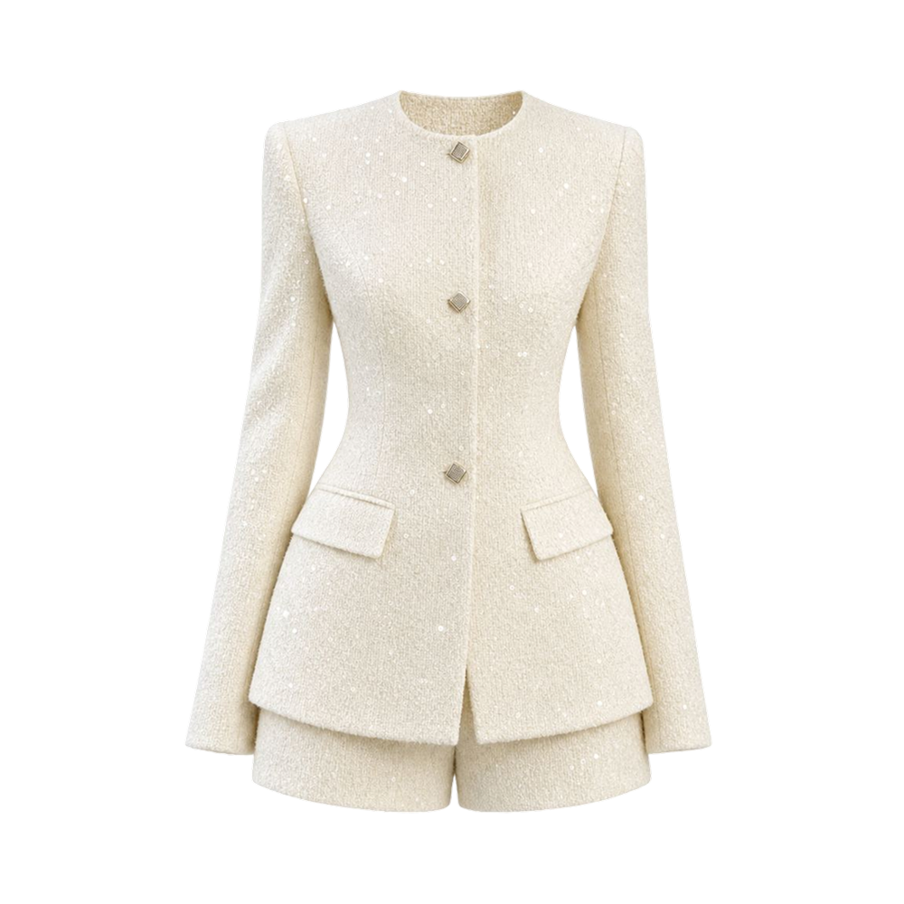 Valeria Textured Blazer Co-Ord Set - Ivory
