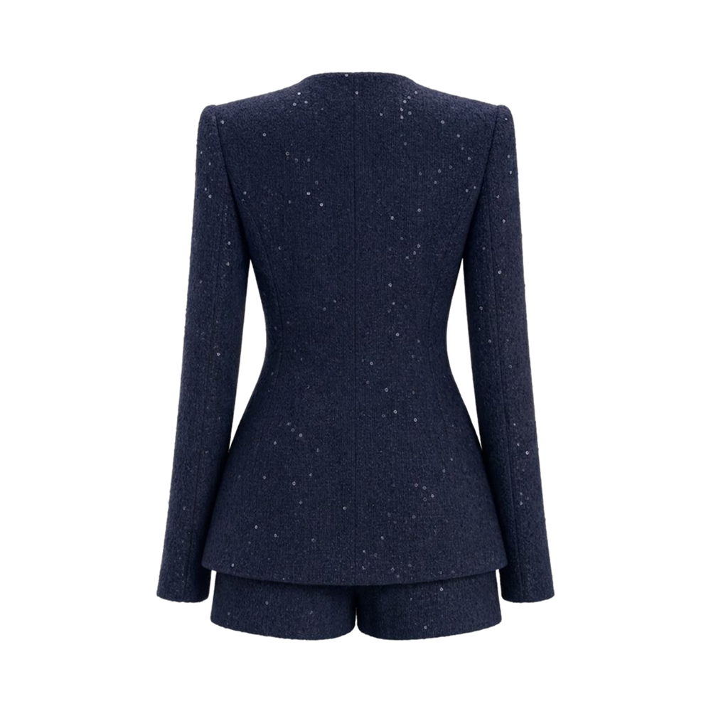 Valeria Textured Blazer Co-Ord Set - Navy Blue