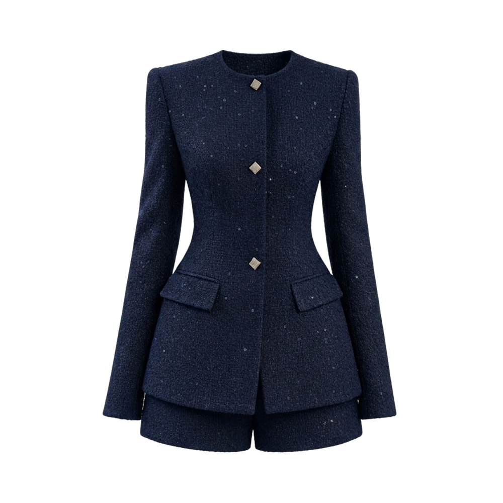 Valeria Textured Blazer Co-Ord Set - Navy Blue