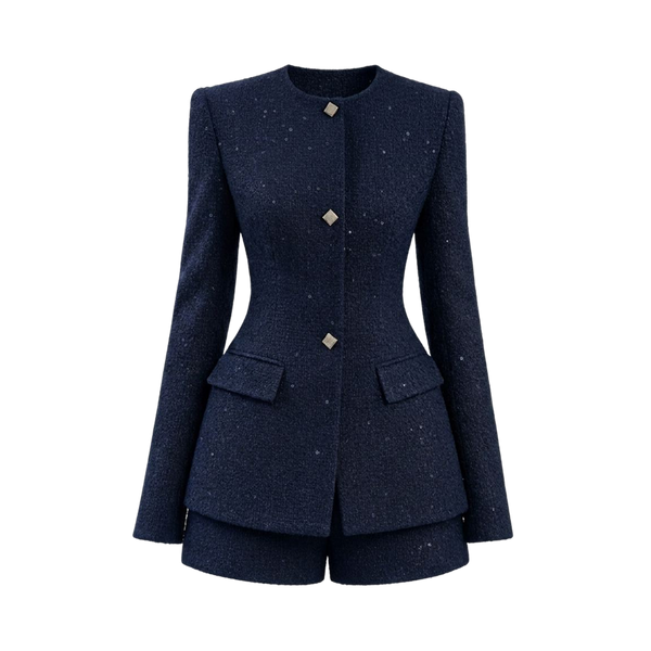 Valeria Textured Blazer Co-Ord Set - Navy Blue