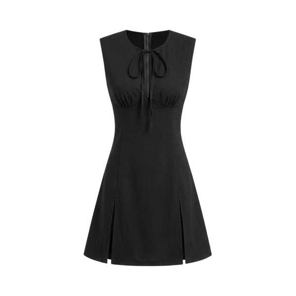 Valeria Tie Front Keyhole Mini Dress - Black