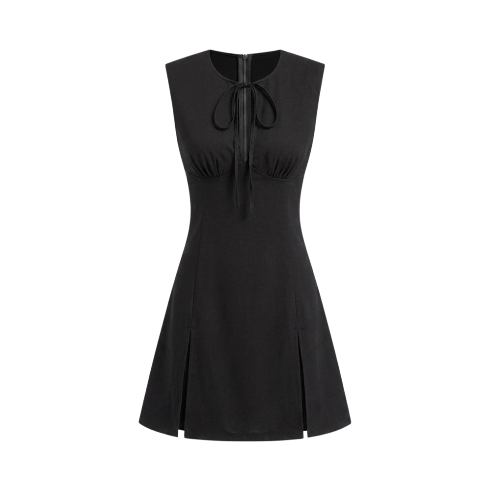 Valeria Tie Front Keyhole Mini Dress - Black