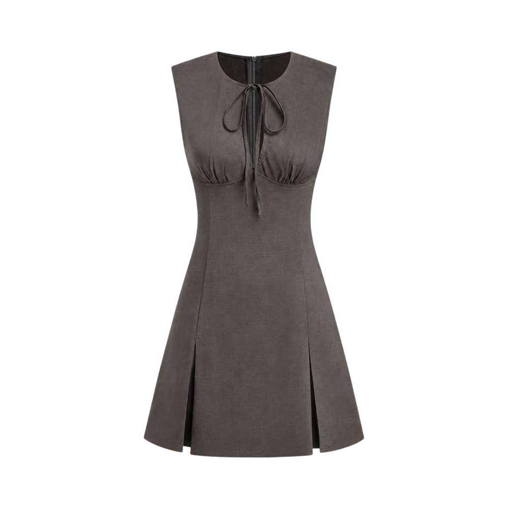 Valeria Tie Front Keyhole Mini Dress - Grey