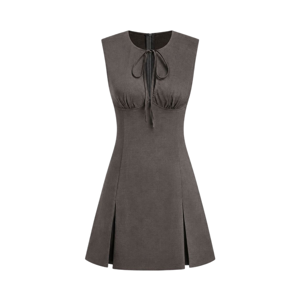 Valeria Tie Front Keyhole Mini Dress - Grey