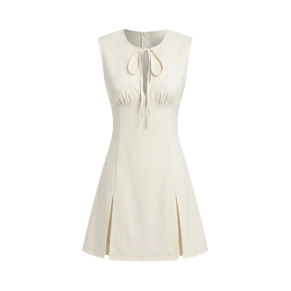 Valeria Tie Front Keyhole Mini Dress - Ivory