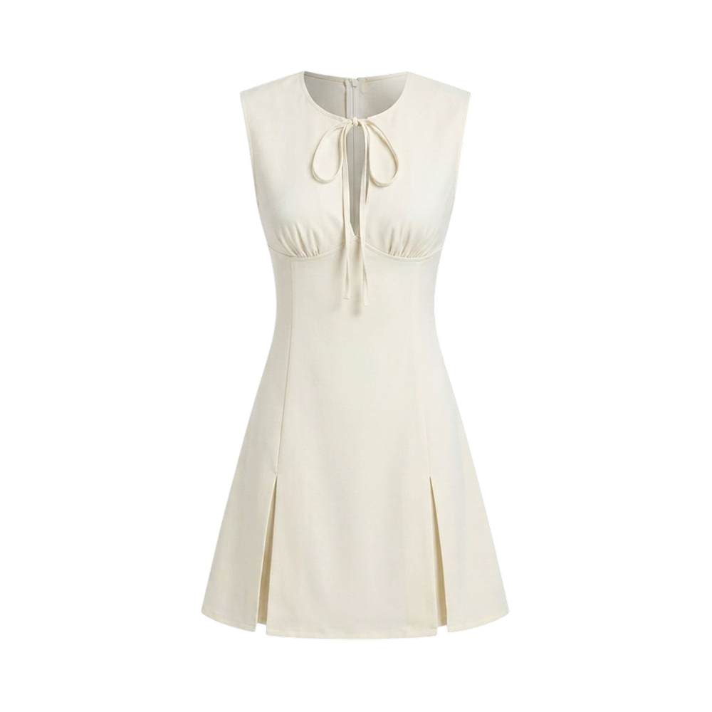 Valeria Tie Front Keyhole Mini Dress - Ivory