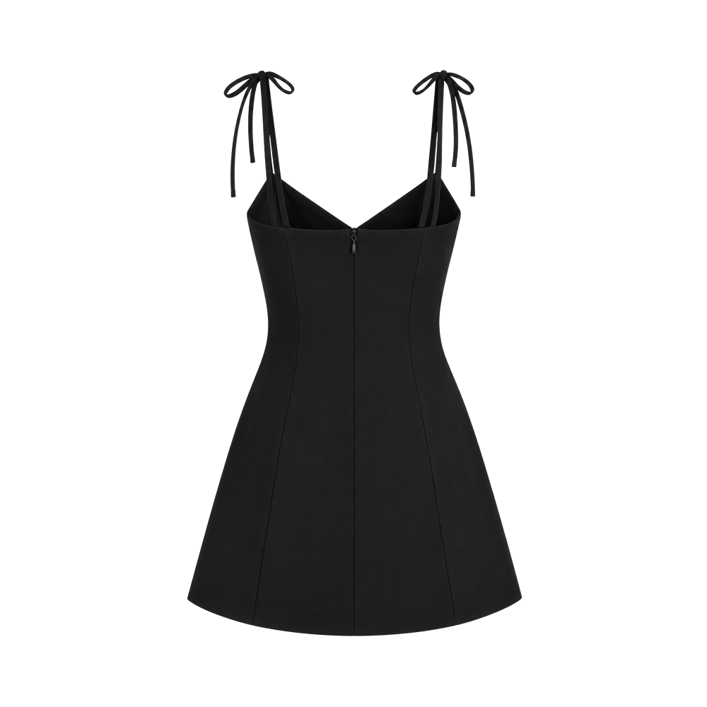 Valeria Tie Strap Flare Mini Dress – Black