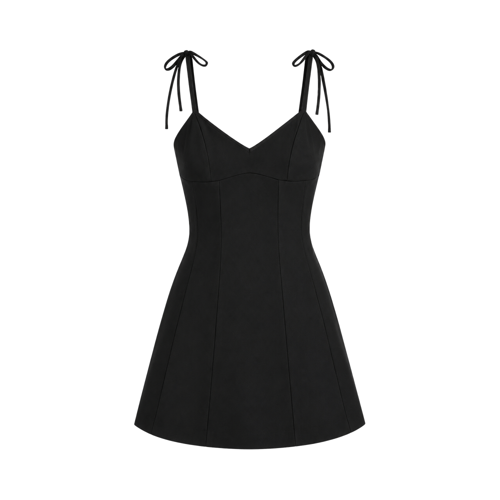 Valeria Tie Strap Flare Mini Dress – Black