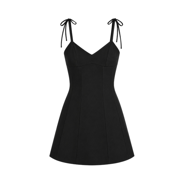 Valeria Tie Strap Flare Mini Dress – Black