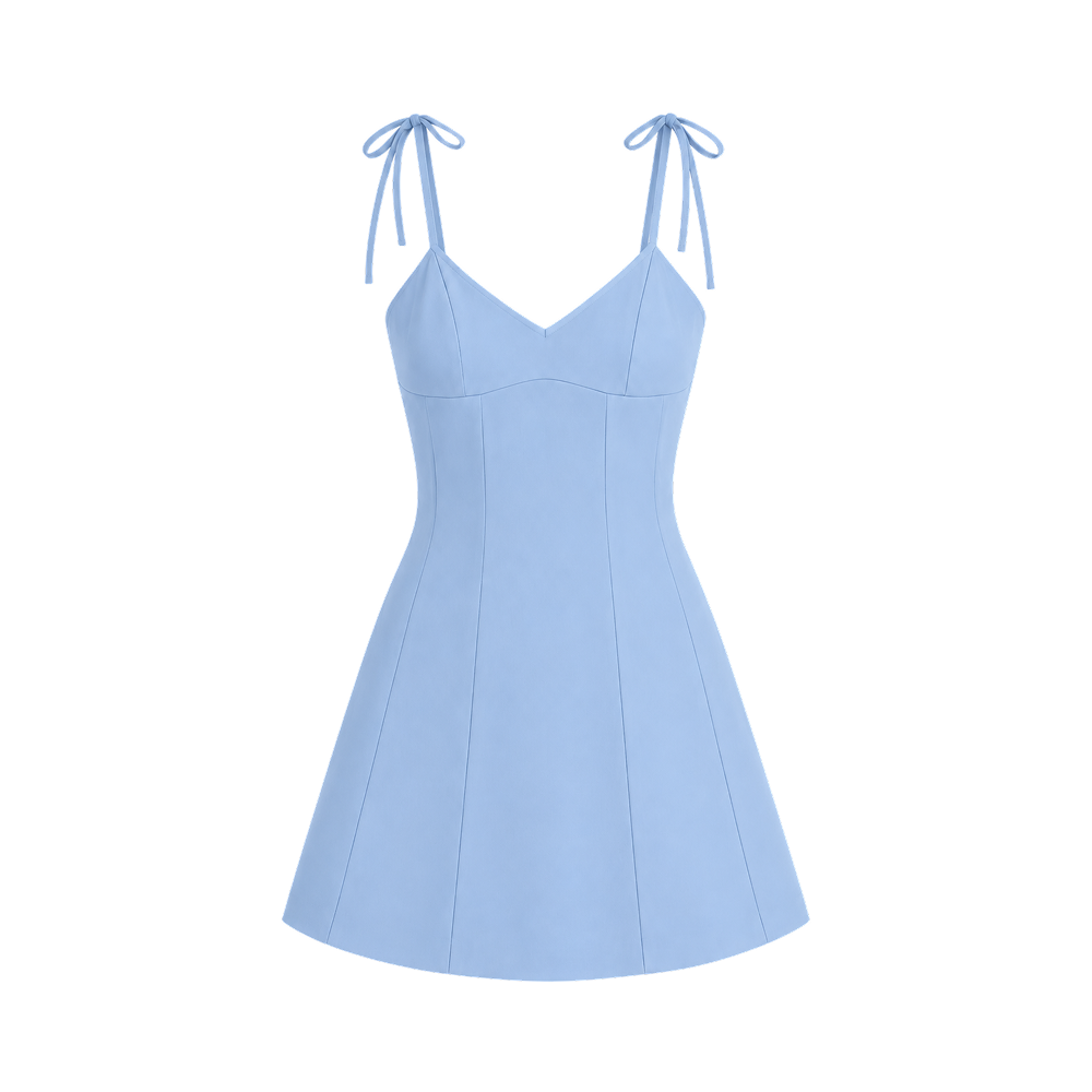 Valeria Tie Strap Flare Mini Dress – Powder Blue