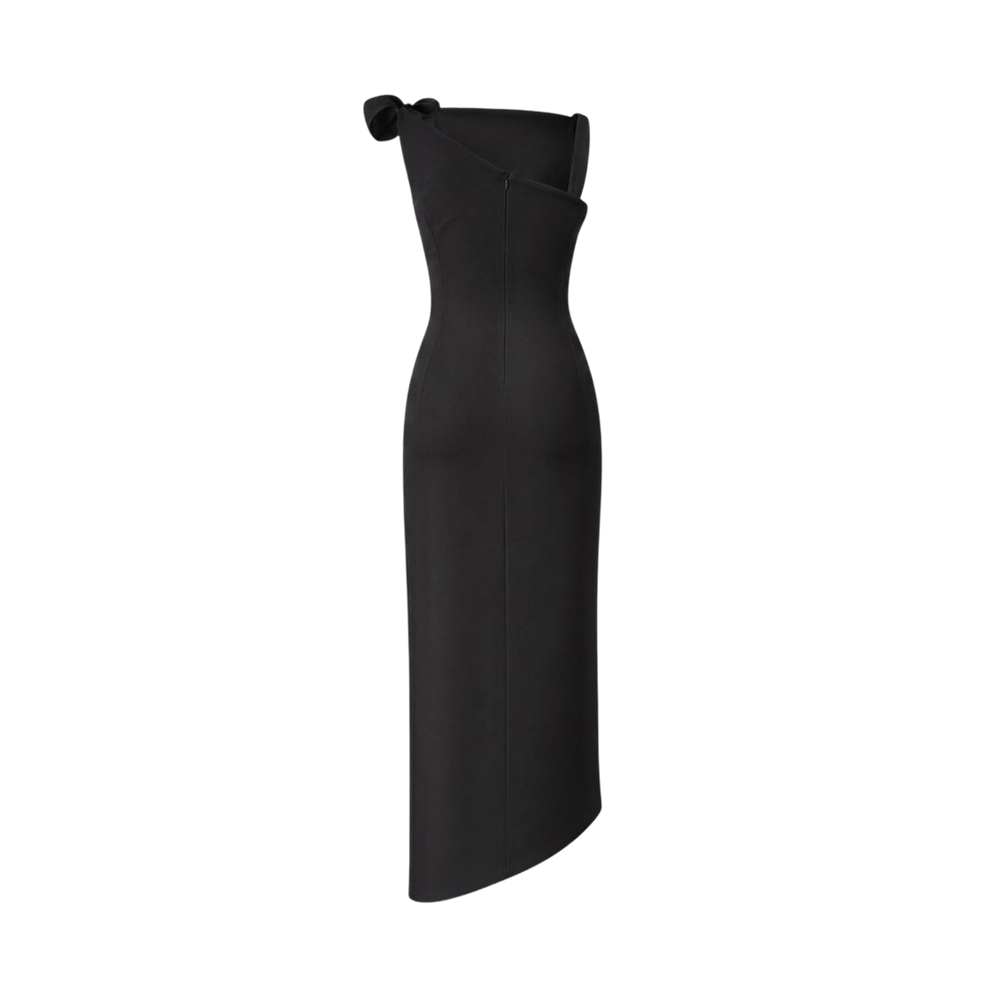 Valeria Twisted Foldover Midi Dress - Black