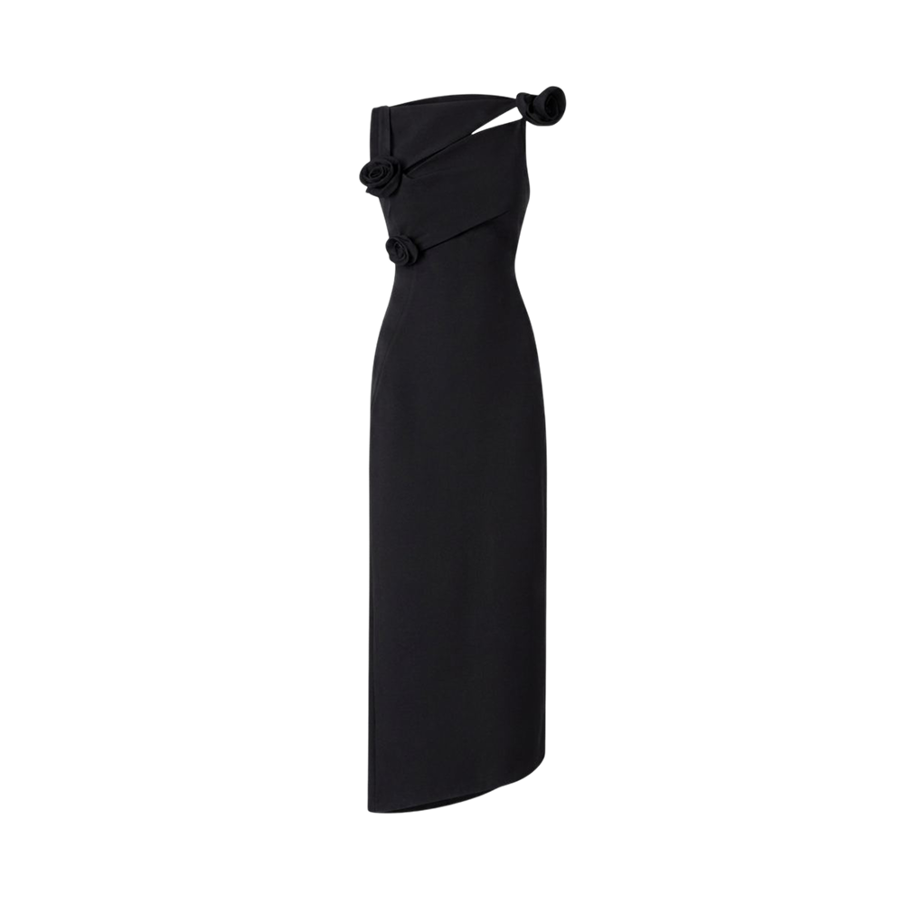 Valeria Twisted Foldover Midi Dress - Black