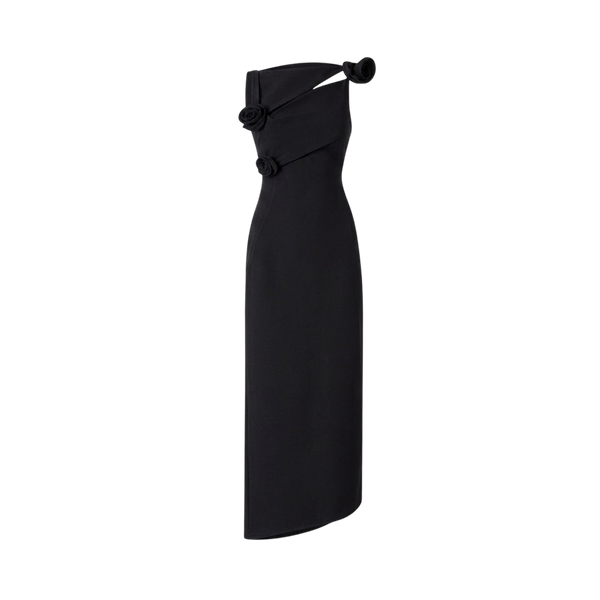 Valeria Twisted Foldover Midi Dress - Black
