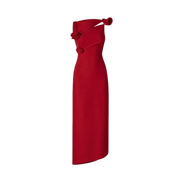 Valeria Twisted Foldover Midi Dress - Scarlet red