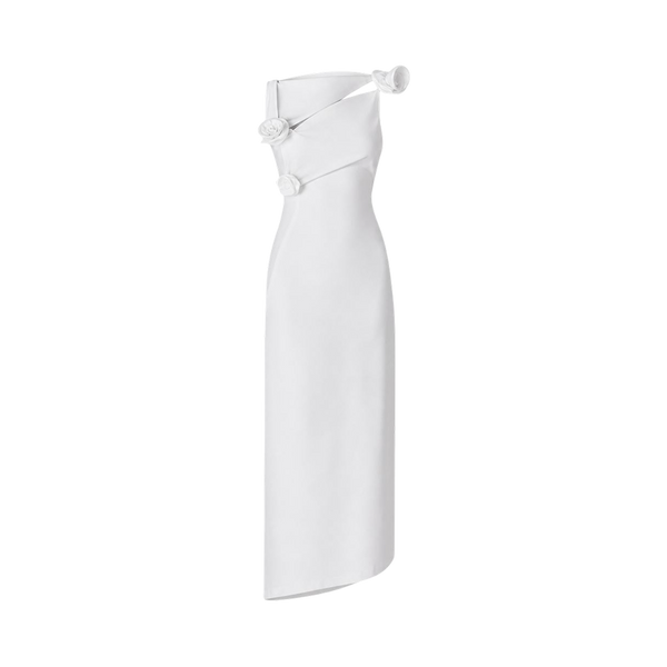 Valeria Twisted Foldover Midi Dress - White