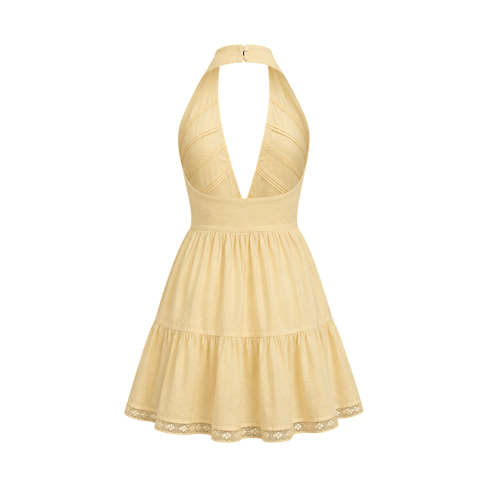 Valeria Twisted Halter Mini Dress - Butter Yellow