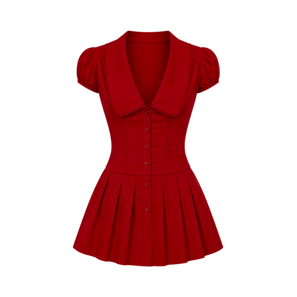 Valeria Vintage Collar Mini Dress - Red