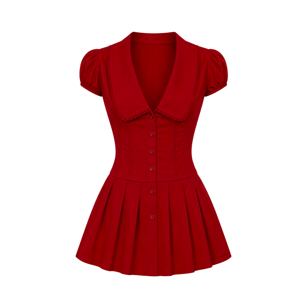 Valeria Vintage Collar Mini Dress - Red