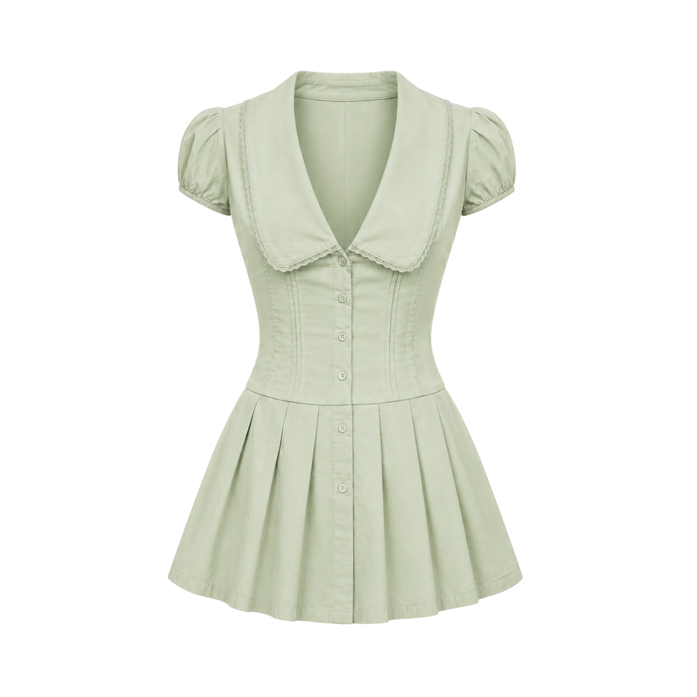Valeria Vintage Collar Mini Dress - Sage
