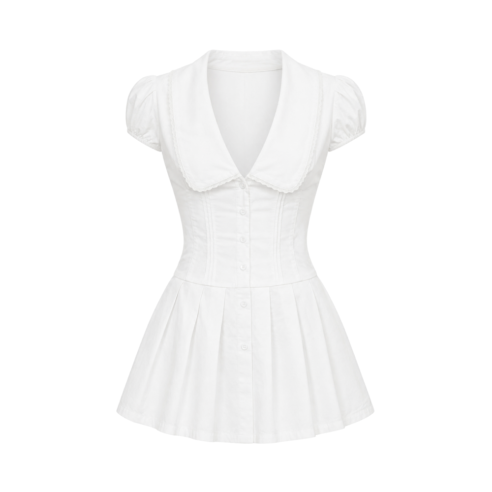 Valeria Vintage Collar Mini Dress - White