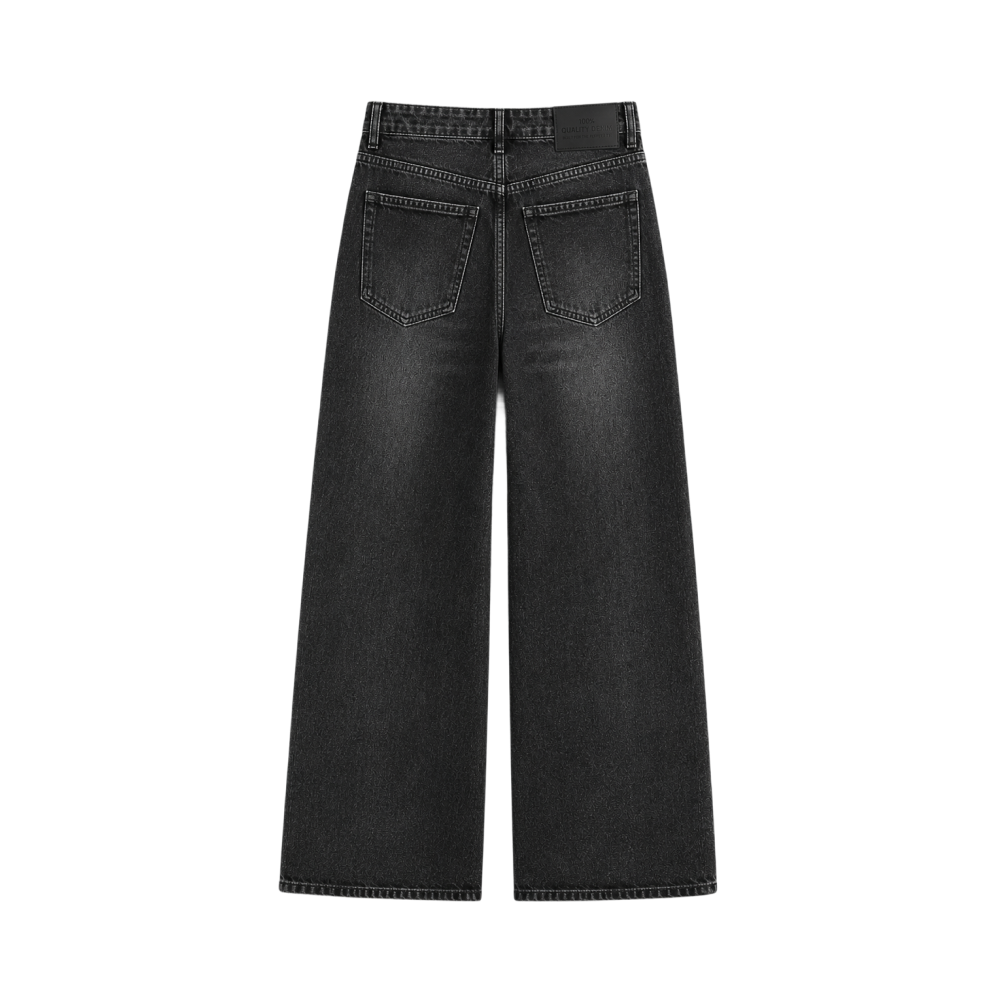 Valeria Vintage Wash Wide-Leg Jeans - Washed Black