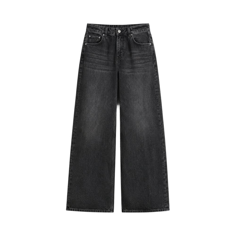 Valeria Vintage Wash Wide-Leg Jeans - Washed Black