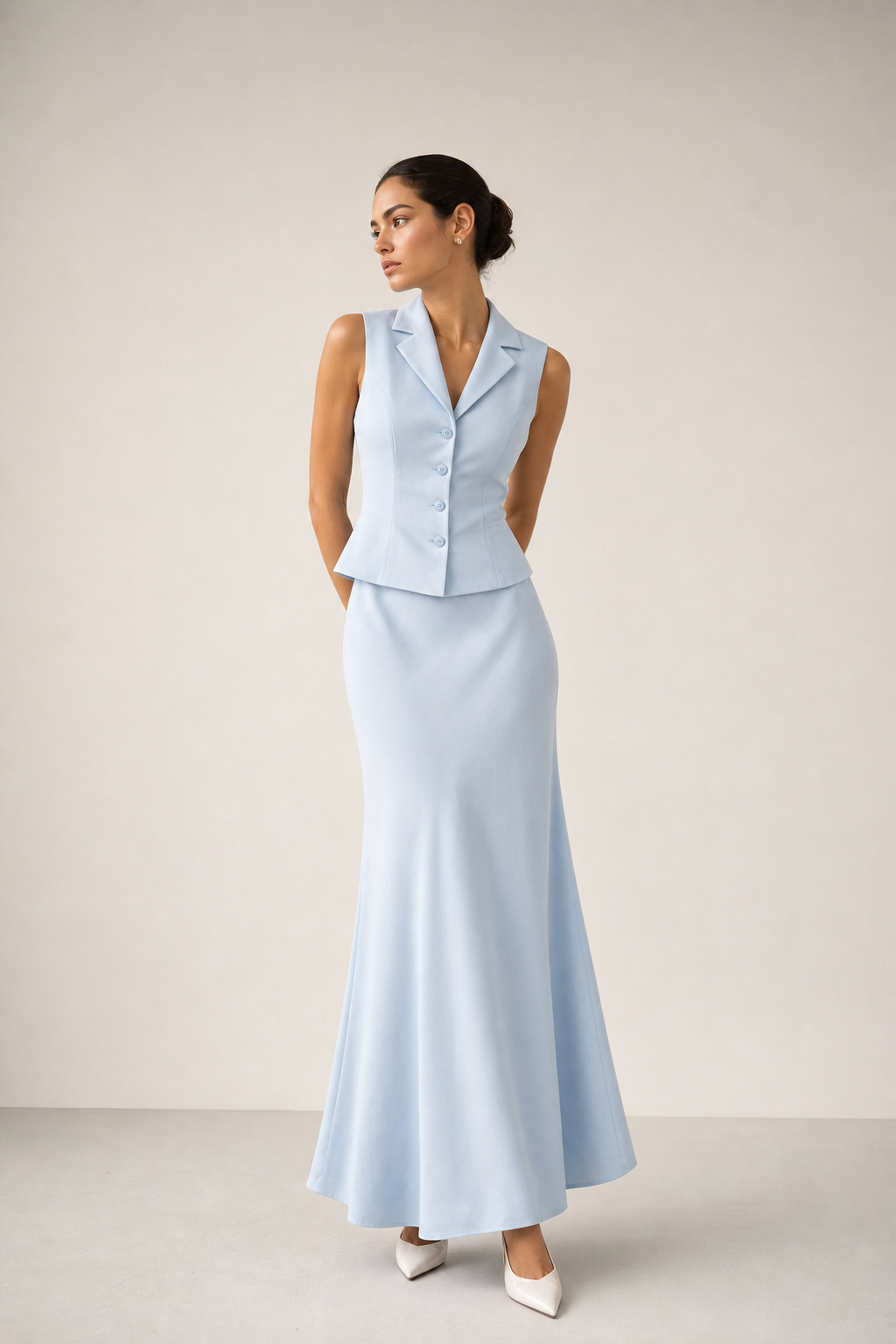 Valeria Collared Flared Co Ord Set - Glacier