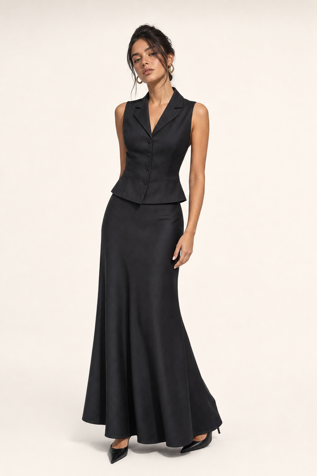 Valeria Collared Flared Co Ord Set - Obsidian