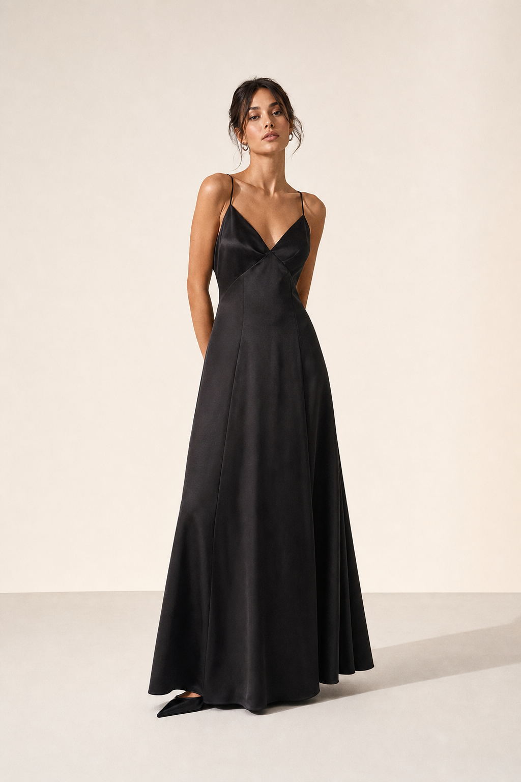 Valeria Cowl Satin Maxi Dress - Black