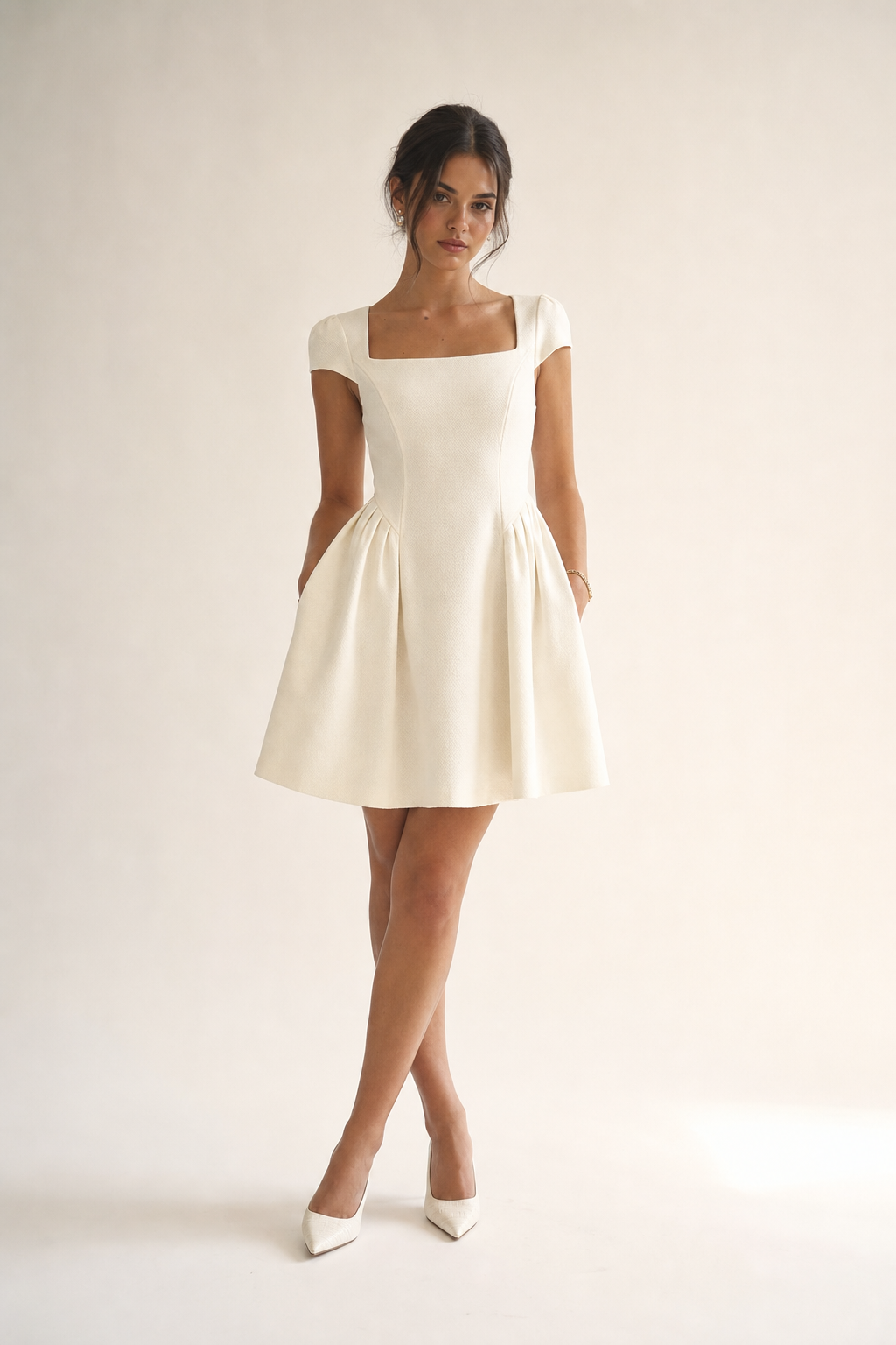 Valeria Éclipse Square Neck Dress - Ivory Pearl