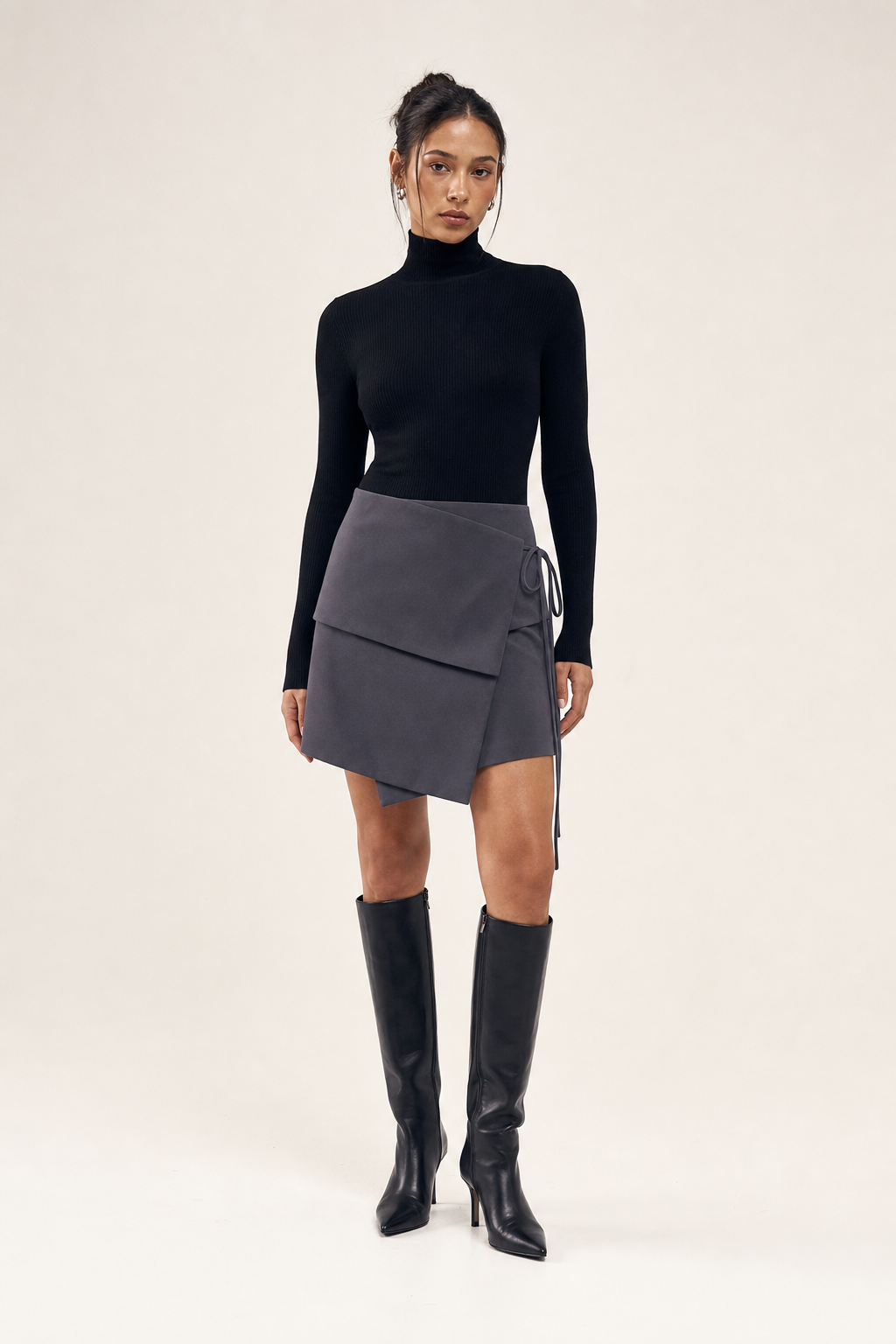 Valeria Foldover Wrap Mini Skirt - Grey