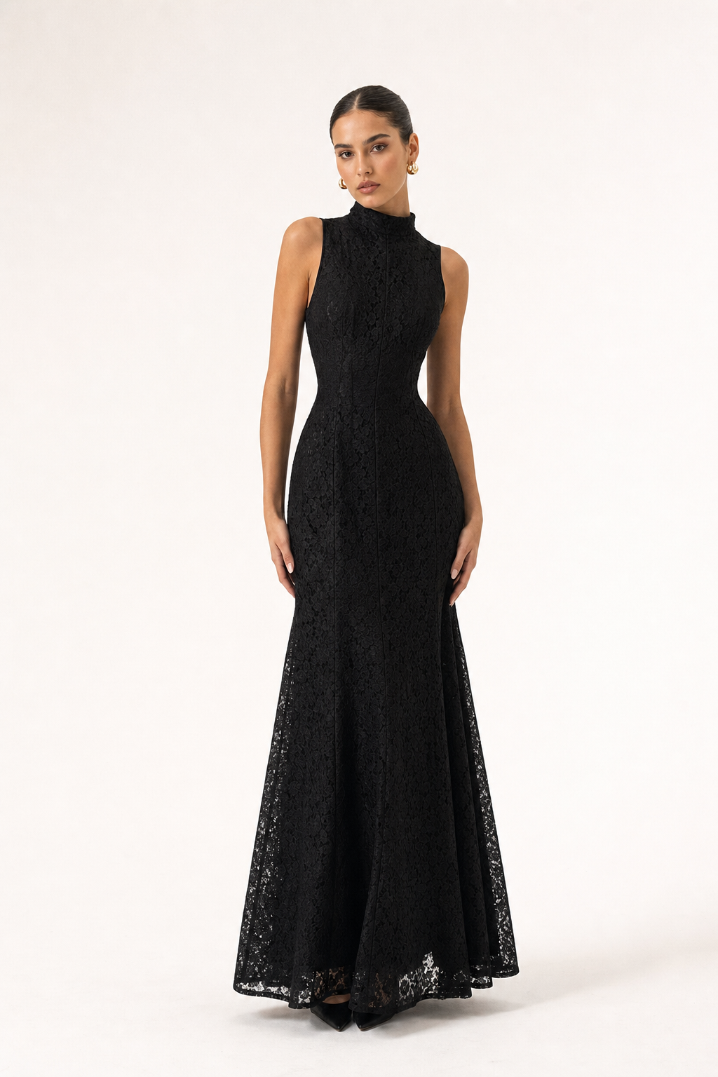 Valeria Lace Column Maxi Dress - Black
